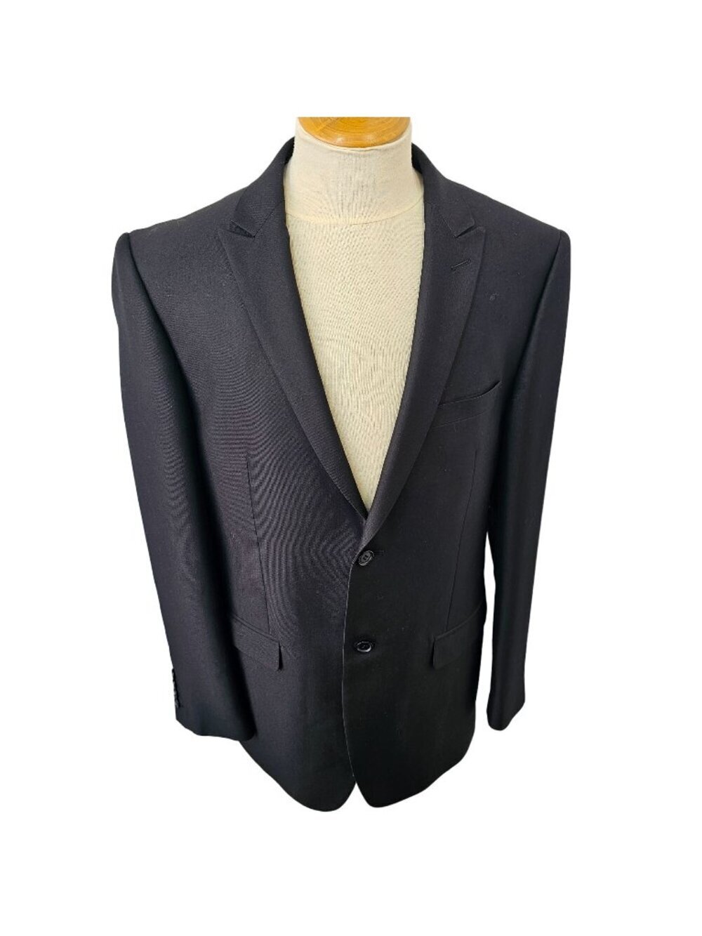 Y2K Vitarelli Black Wool Blazer Mens 40L Classic Italian Sport Coat Peak Lapel